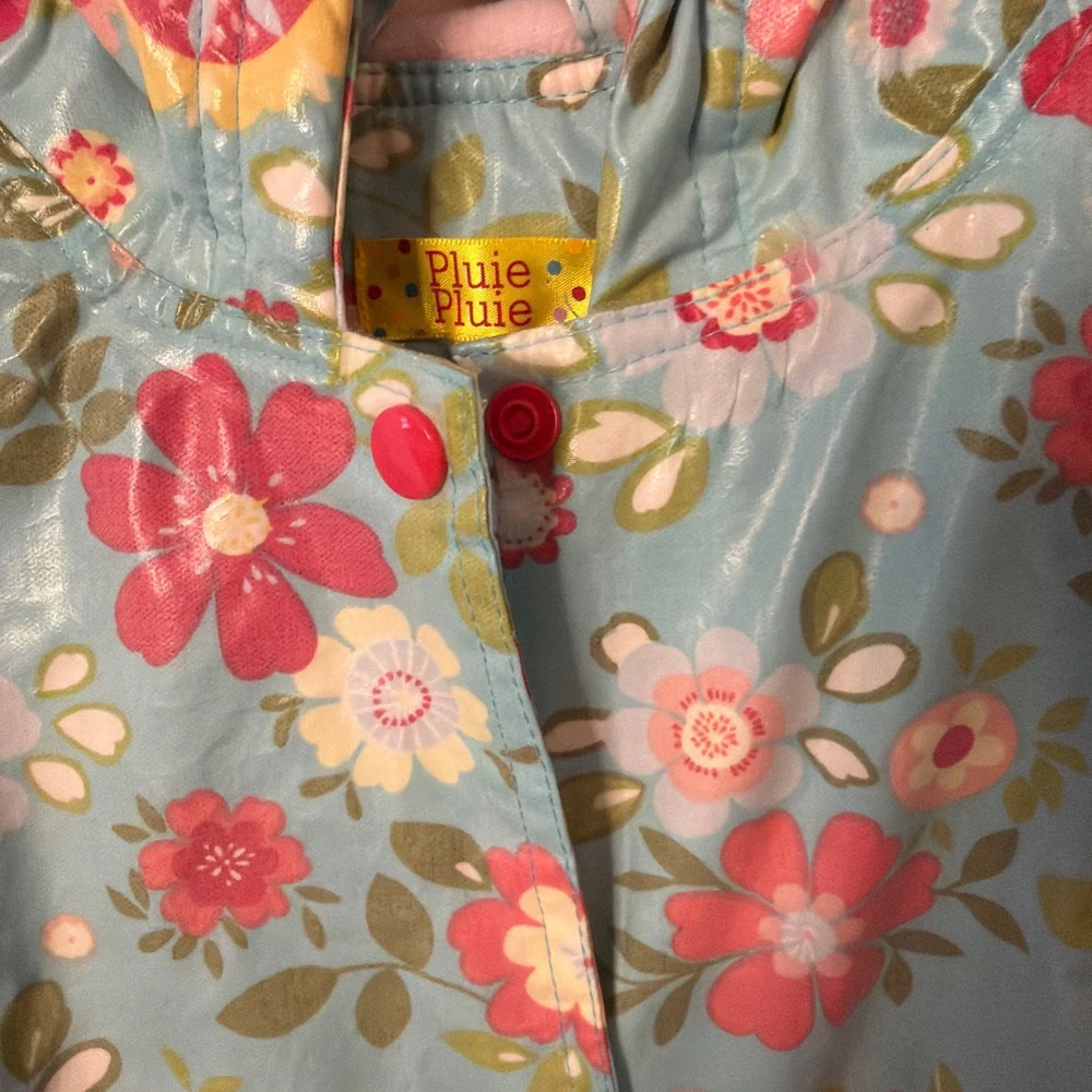 Pluie Pluie Hooded Waterproof Raincoat Jacket Girls Size 2/3 Floral Pink Fleece - Picture 2 of 7